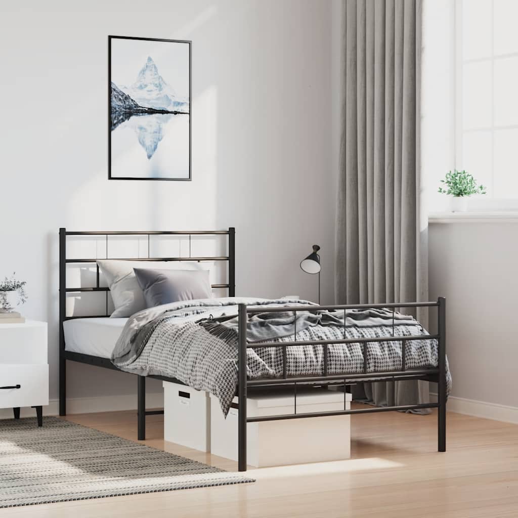 Sengeramme i metall med hode- og fotgavl svart 100x190 cm