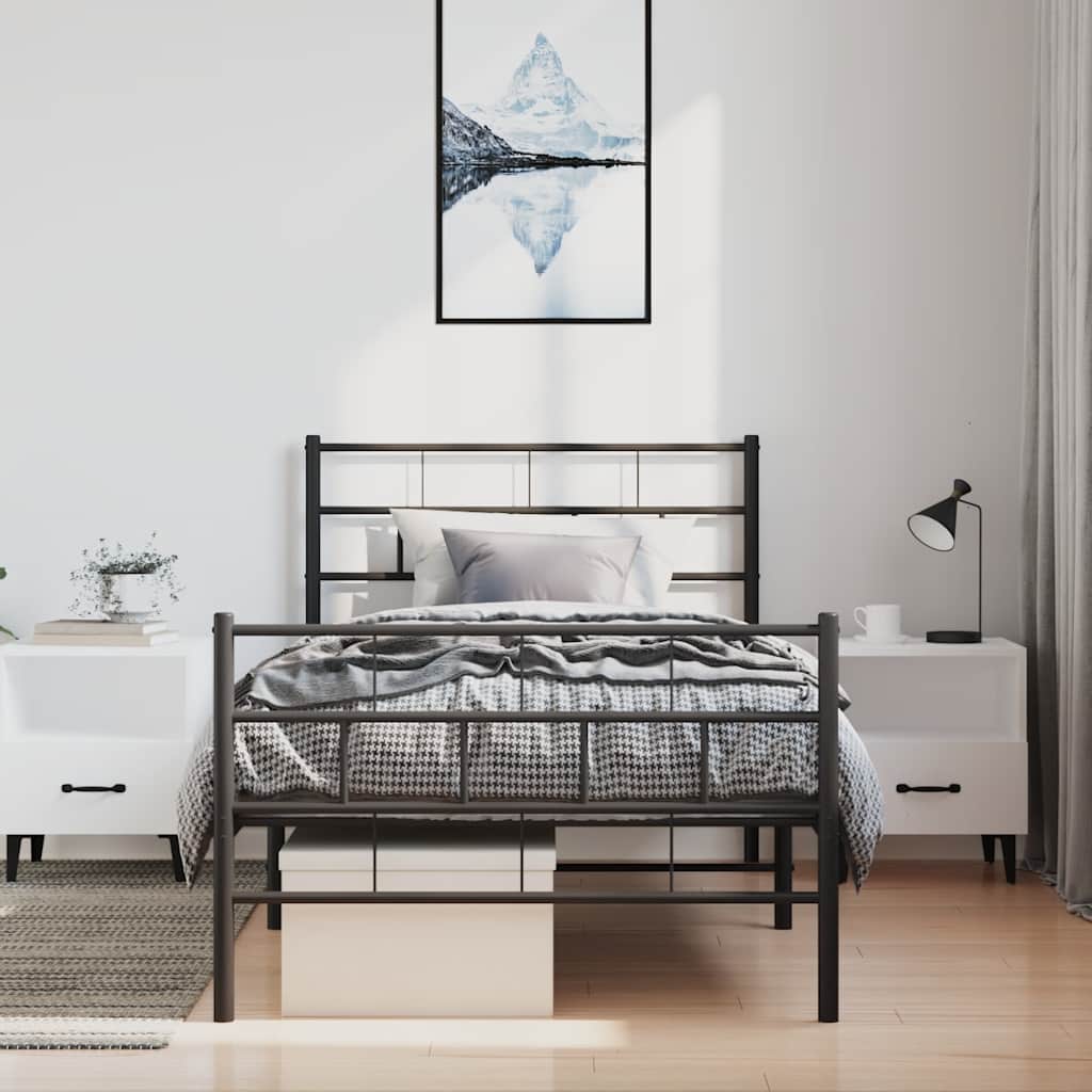 Sengeramme i metall med hode- og fotgavl svart 100x200 cm