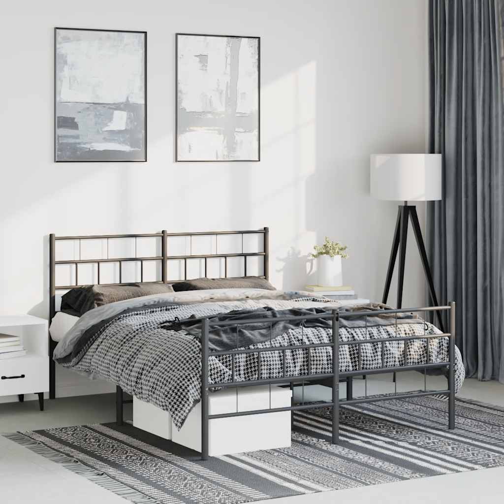 Sengeramme i metall med hode- og fotgavl svart 150x200 cm