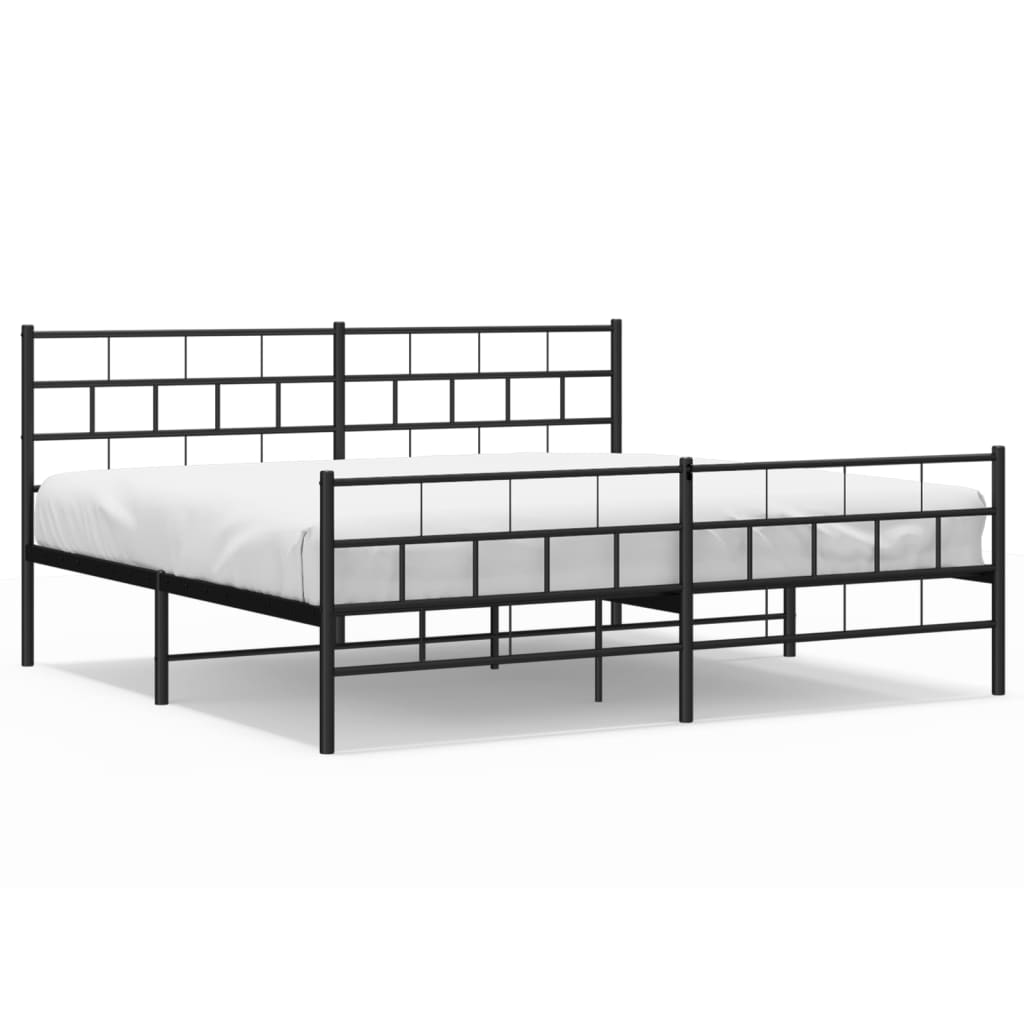Sengeramme i metall med hode- og fotgavl svart 200x200 cm
