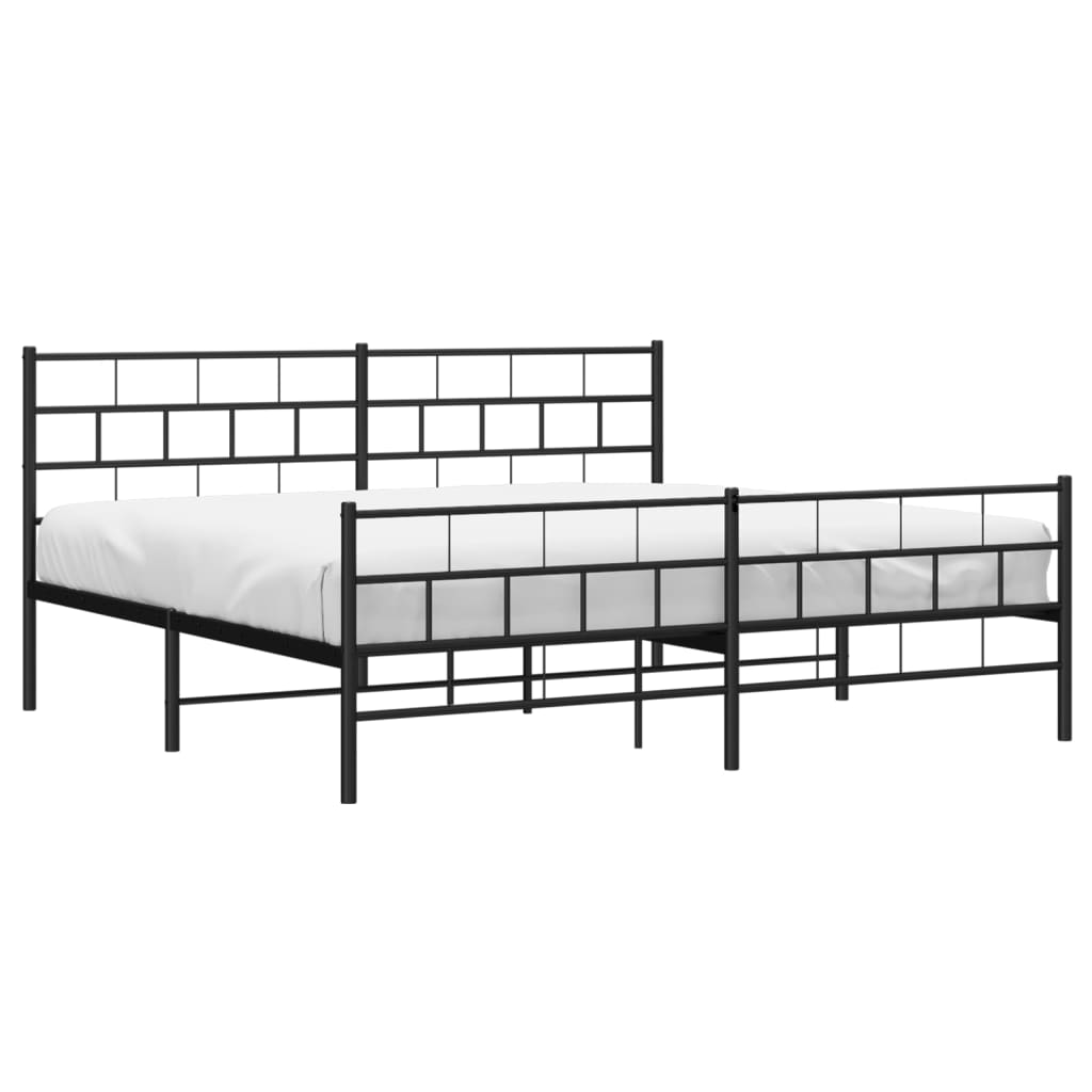 Sengeramme i metall med hode- og fotgavl svart 200x200 cm