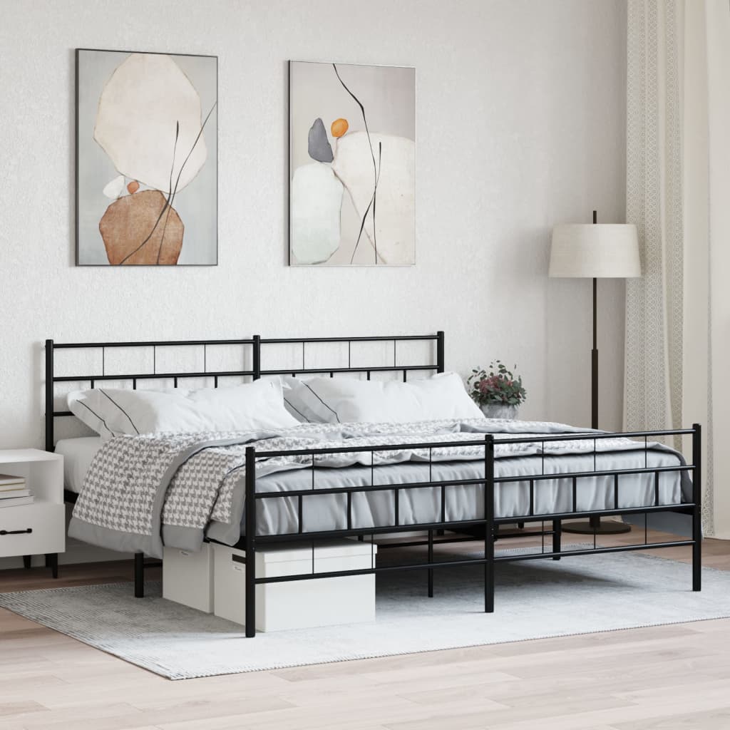 Sengeramme i metall med hode- og fotgavl svart 200x200 cm