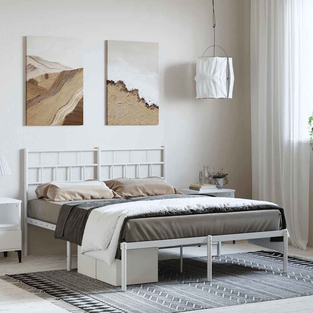 Sengeramme i metall med sengegavl hvit 150x200 cm