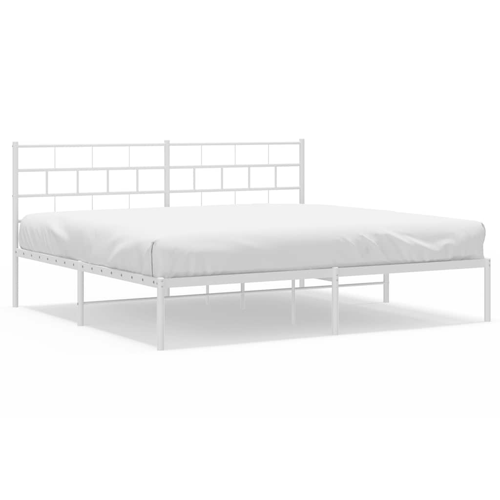 Sengeramme i metall med hodegavl hvit 193x203 cm