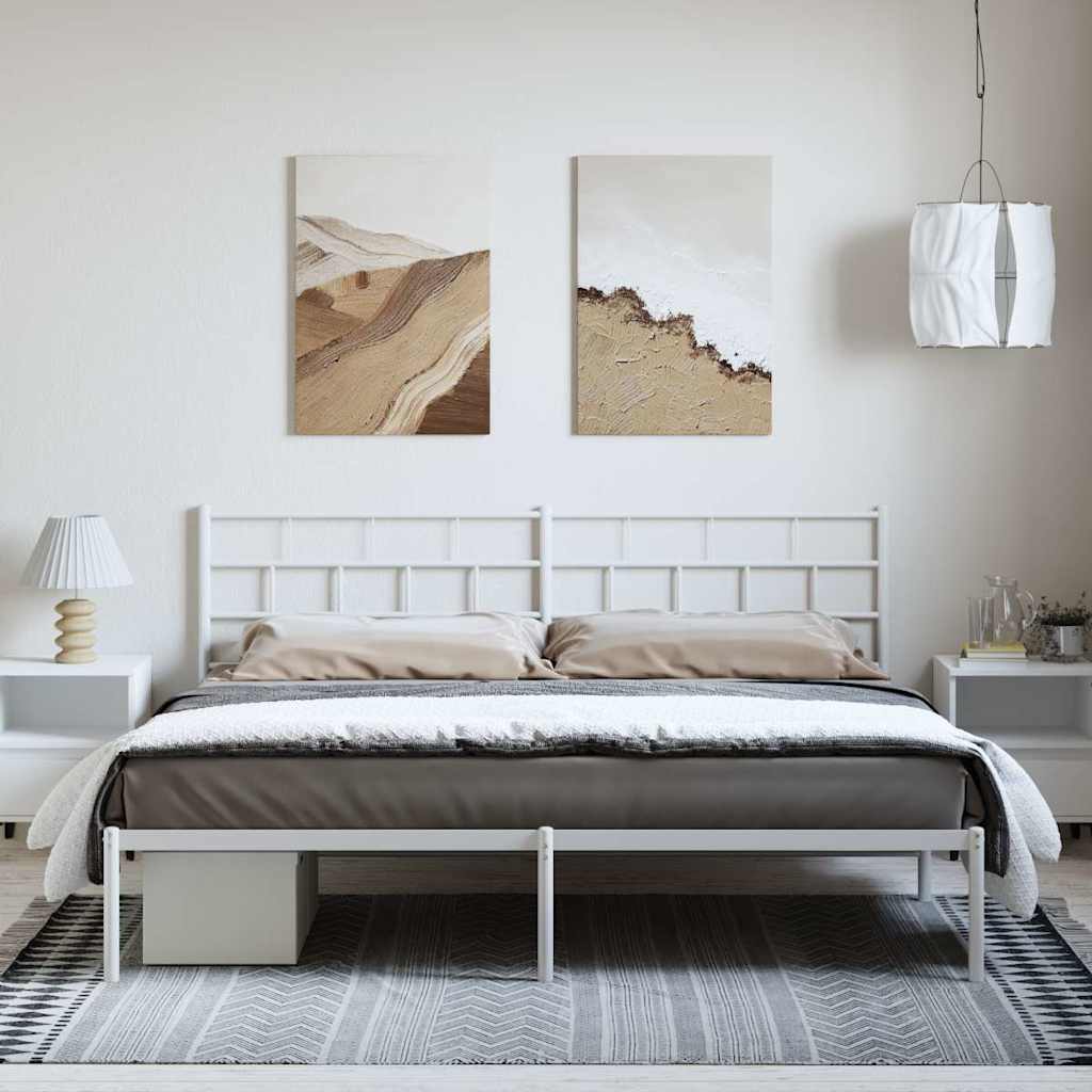 Sengeramme i metall med hodegavl hvit 193x203 cm