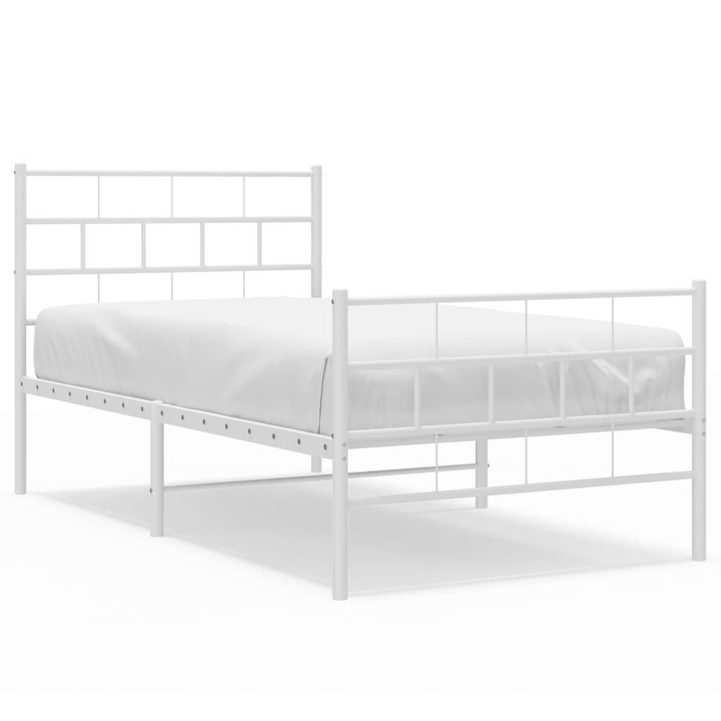 Sengeramme i metall med hode- og fotgavl hvit 90x200 cm