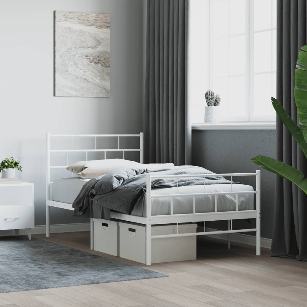 Sengeramme i metall med hode- og fotgavl hvit 90x200 cm