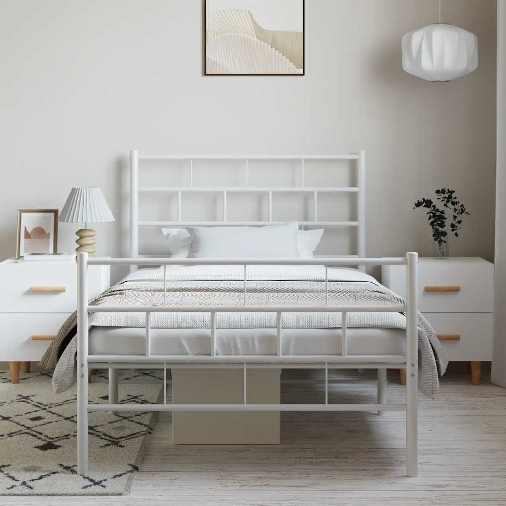 Sengeramme i metall med hode- og fotgavl hvit 100x190 cm