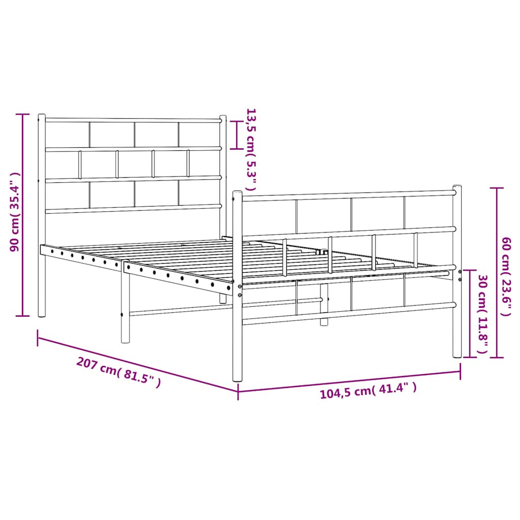 Sengeramme i metall med hode- og fotgavl hvit 100x200 cm