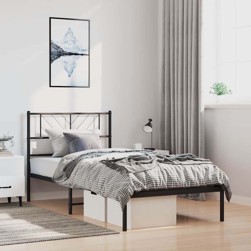 Sengeramme i metall med hodegavl svart 100x190 cm vidaXL