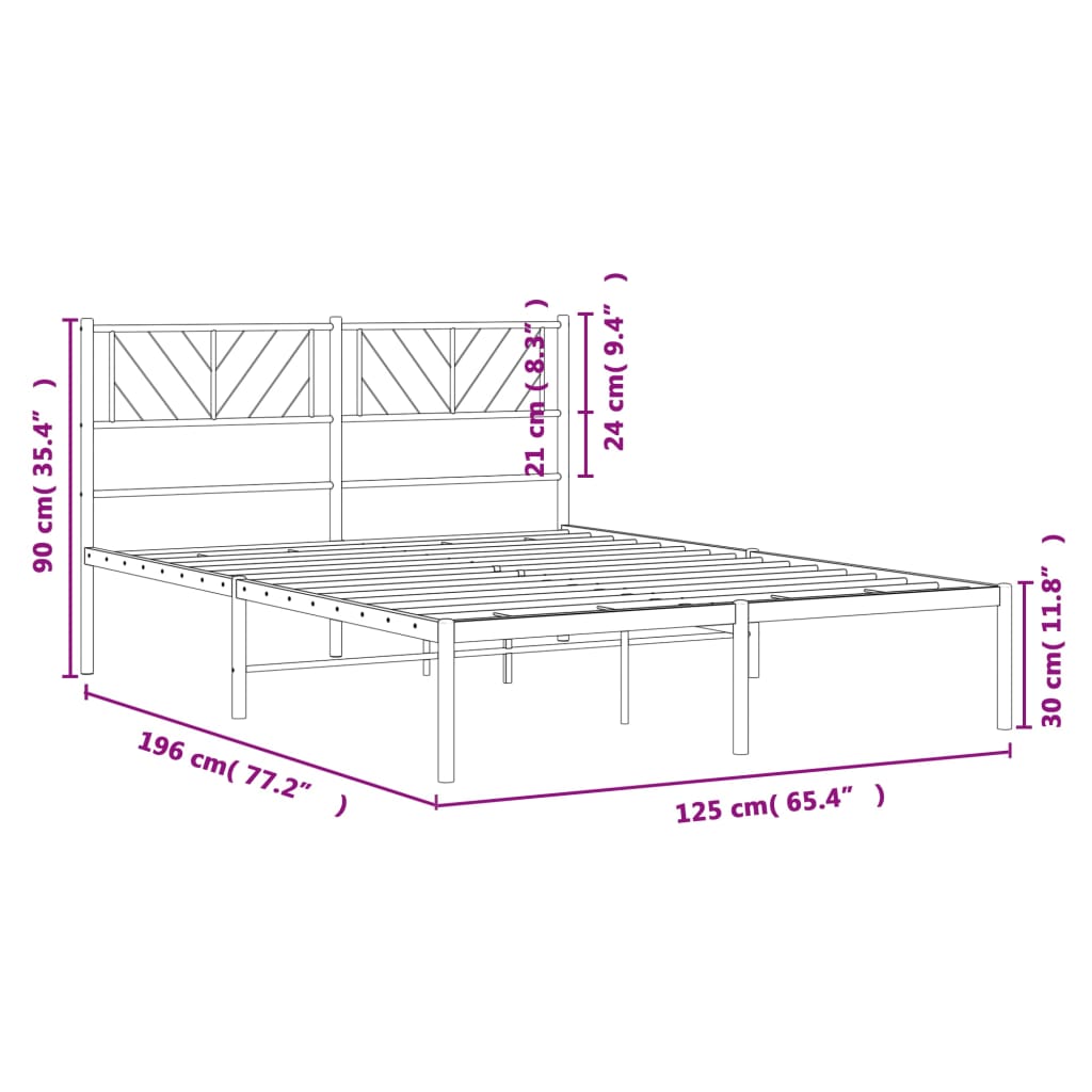 Sengeramme i metall med hodegavl svart 120x190 cm vidaXL