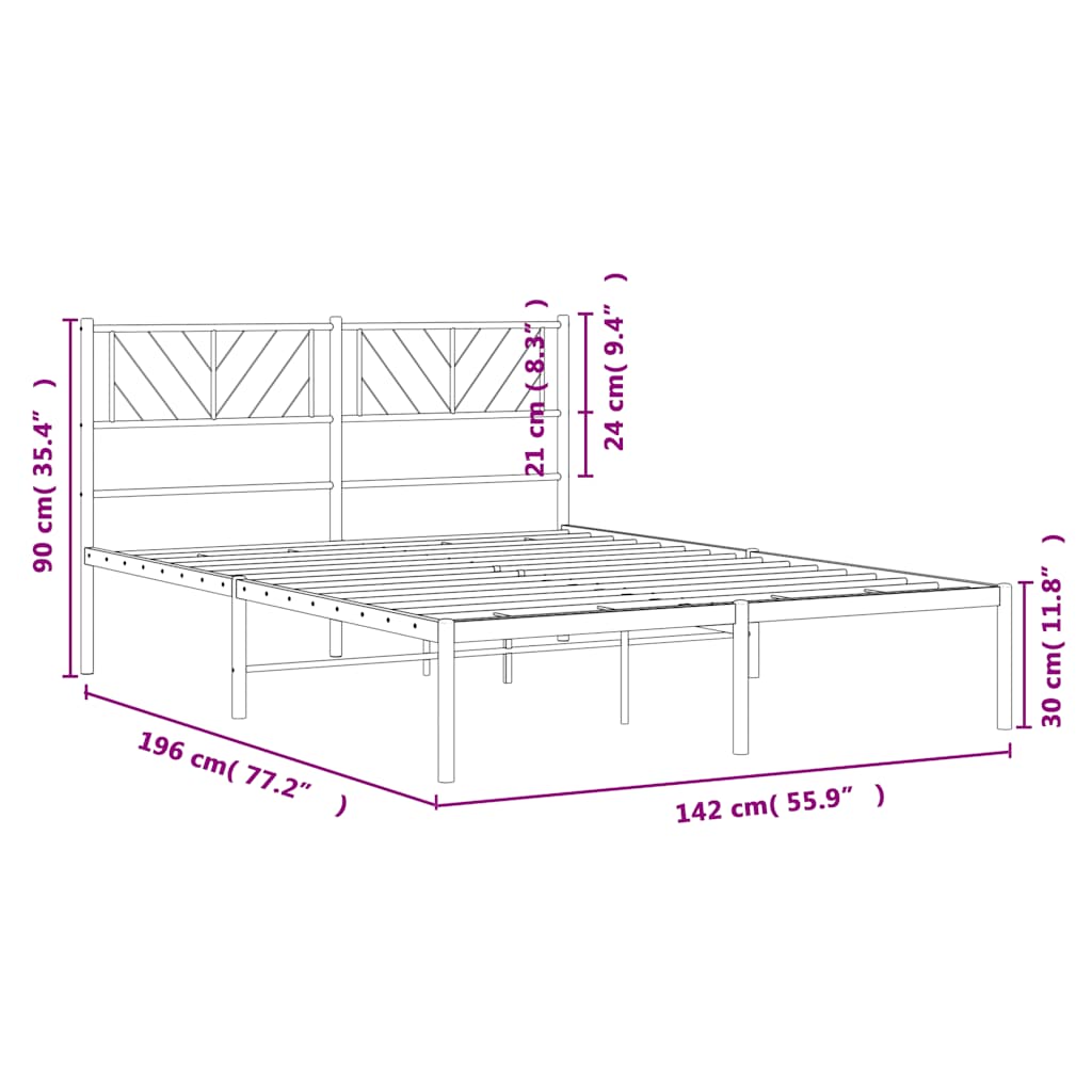 Sengeramme i metall med hodegavl svart 135x190 cm vidaXL