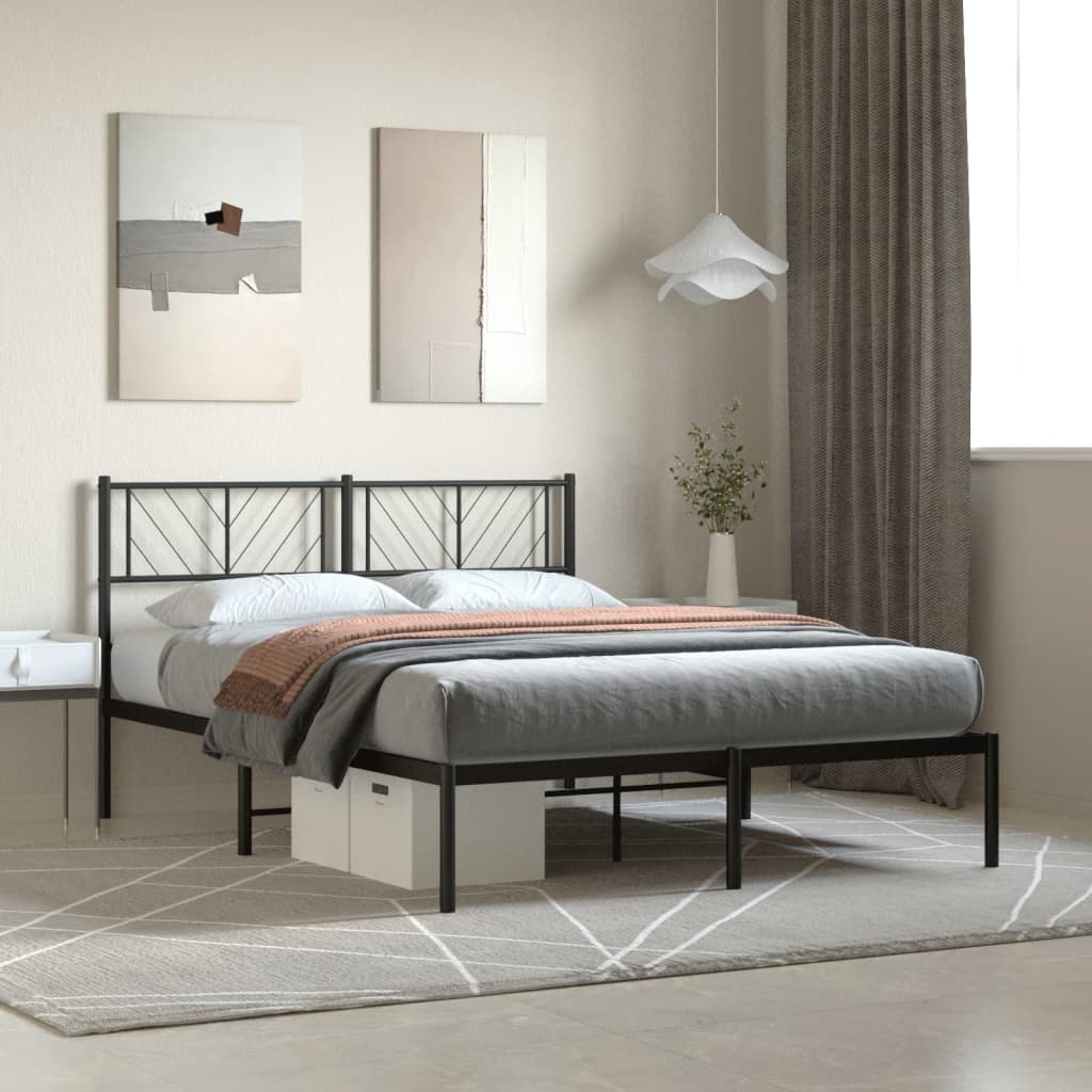 Sengeramme i metall med sengegavl svart 140x200 cm