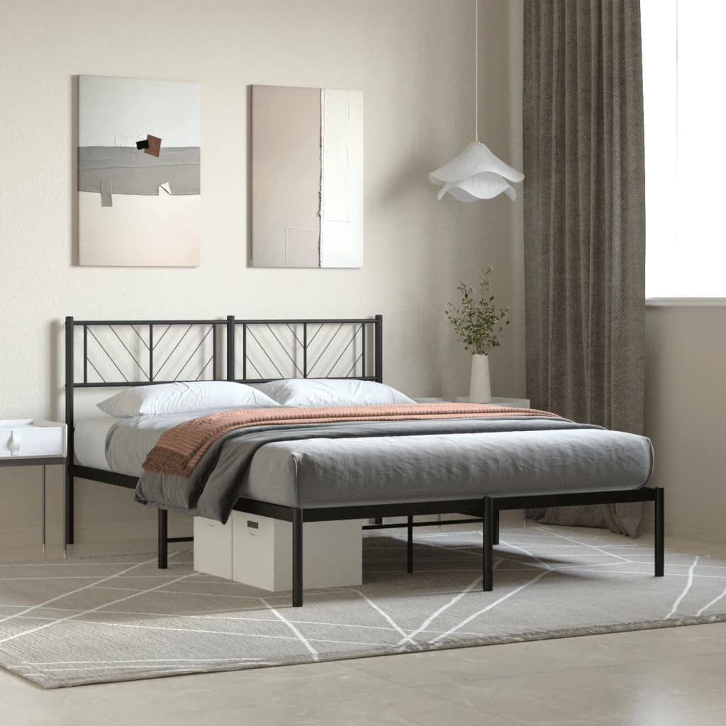Sengeramme i metall med hodegavl svart 160x200 cm vidaXL