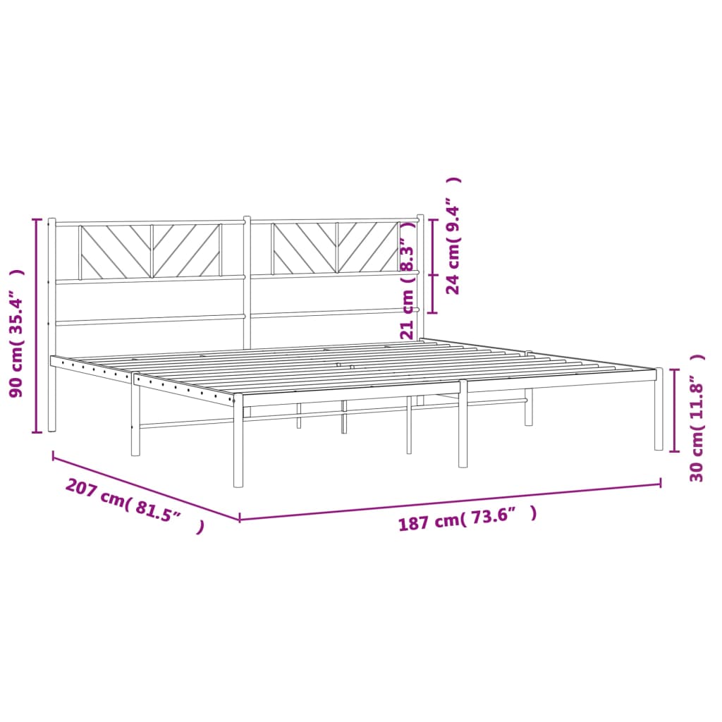 Sengeramme i metall med sengegavl svart 180x200 cm vidaXL