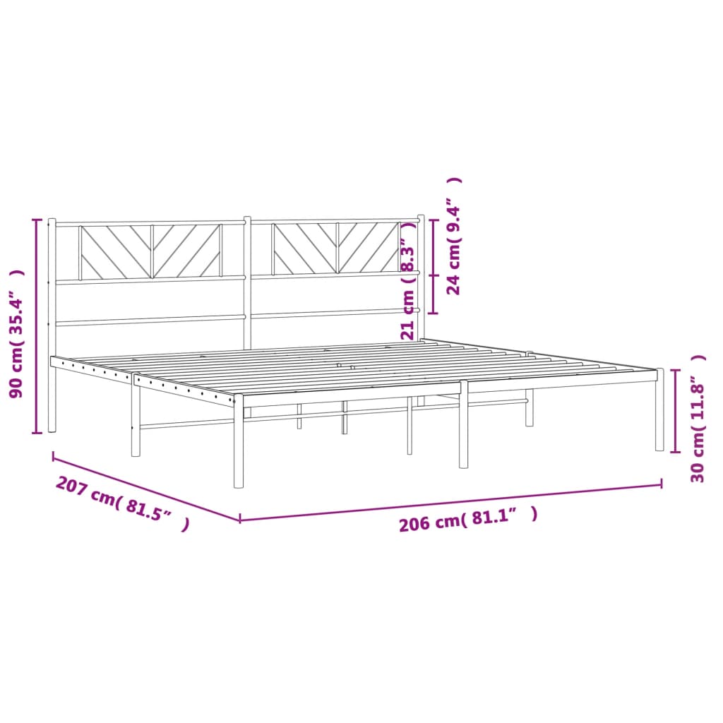 Sengeramme i metall med sengegavl svart 200x200 cm vidaXL