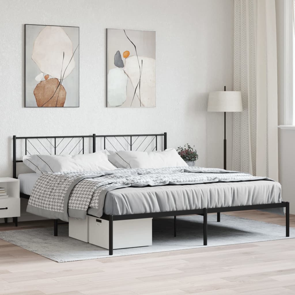 Sengeramme i metall med sengegavl svart 200x200 cm vidaXL