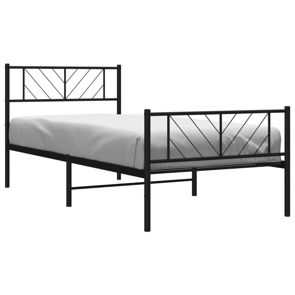 Sengeramme i metall med hode- og fotgavl svart 75x190 cm
