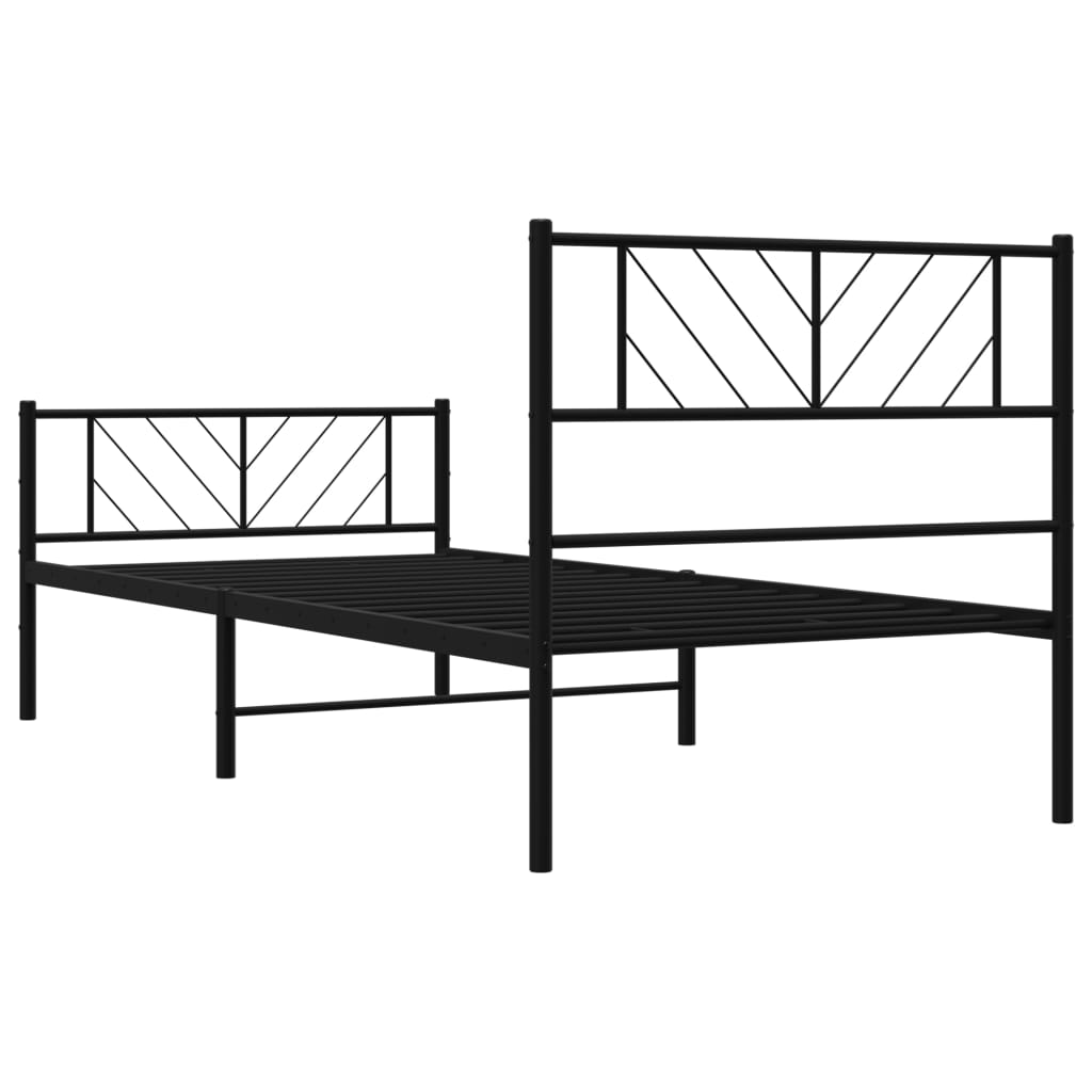 Sengeramme i metall med hode- og fotgavl svart 90x190 cm
