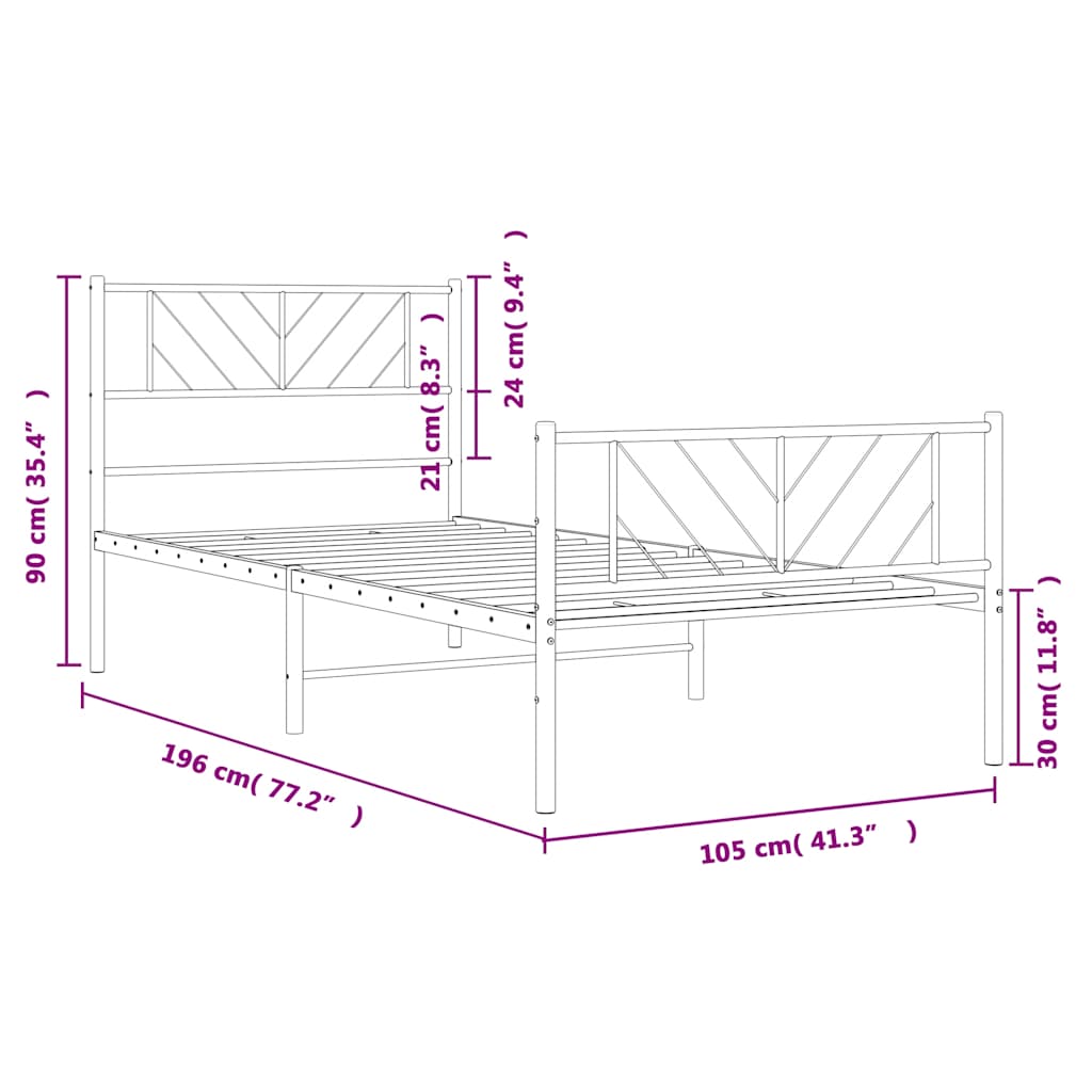 Sengeramme i metall med hode- og fotgavl svart 100x190 cm