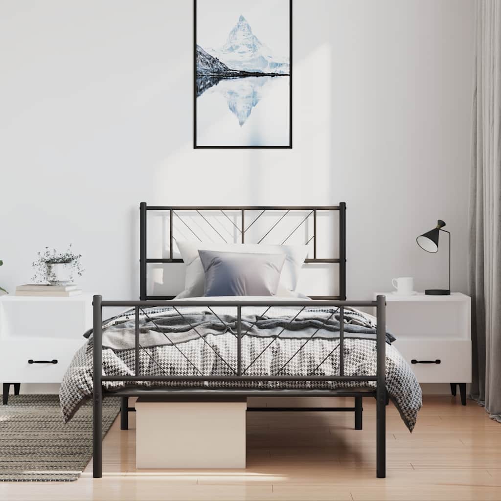 Sengeramme i metall med hode- og fotgavl svart 100x190 cm