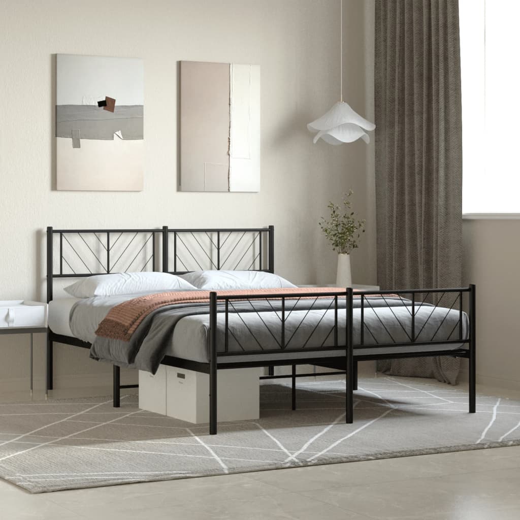 Sengeramme i metall med hode- og fotgavl svart 120x200 cm