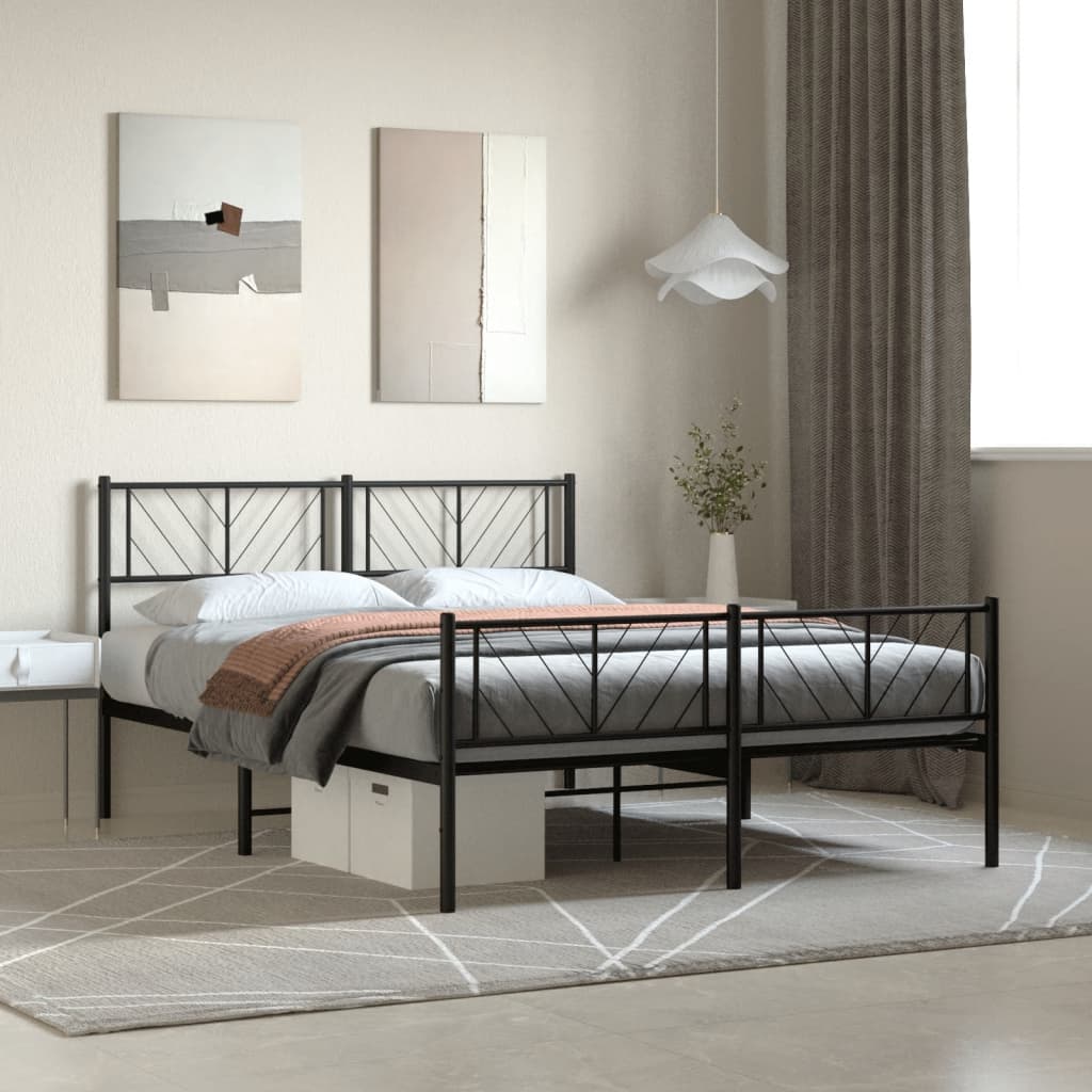 Sengeramme i metall med hode- og fotgavl svart 140x190 cm vidaXL