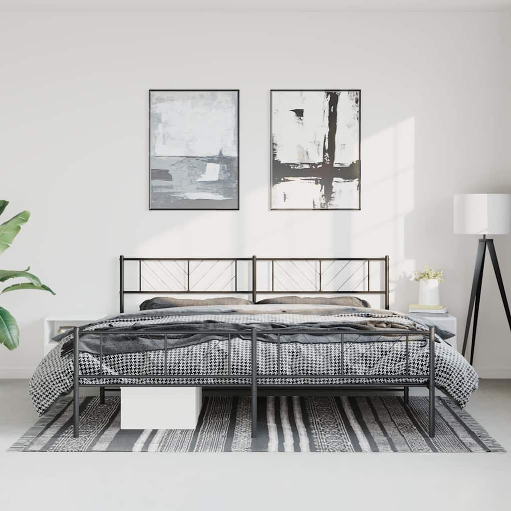 Sengeramme i metall med hode- og fotgavl svart 183x213 cm