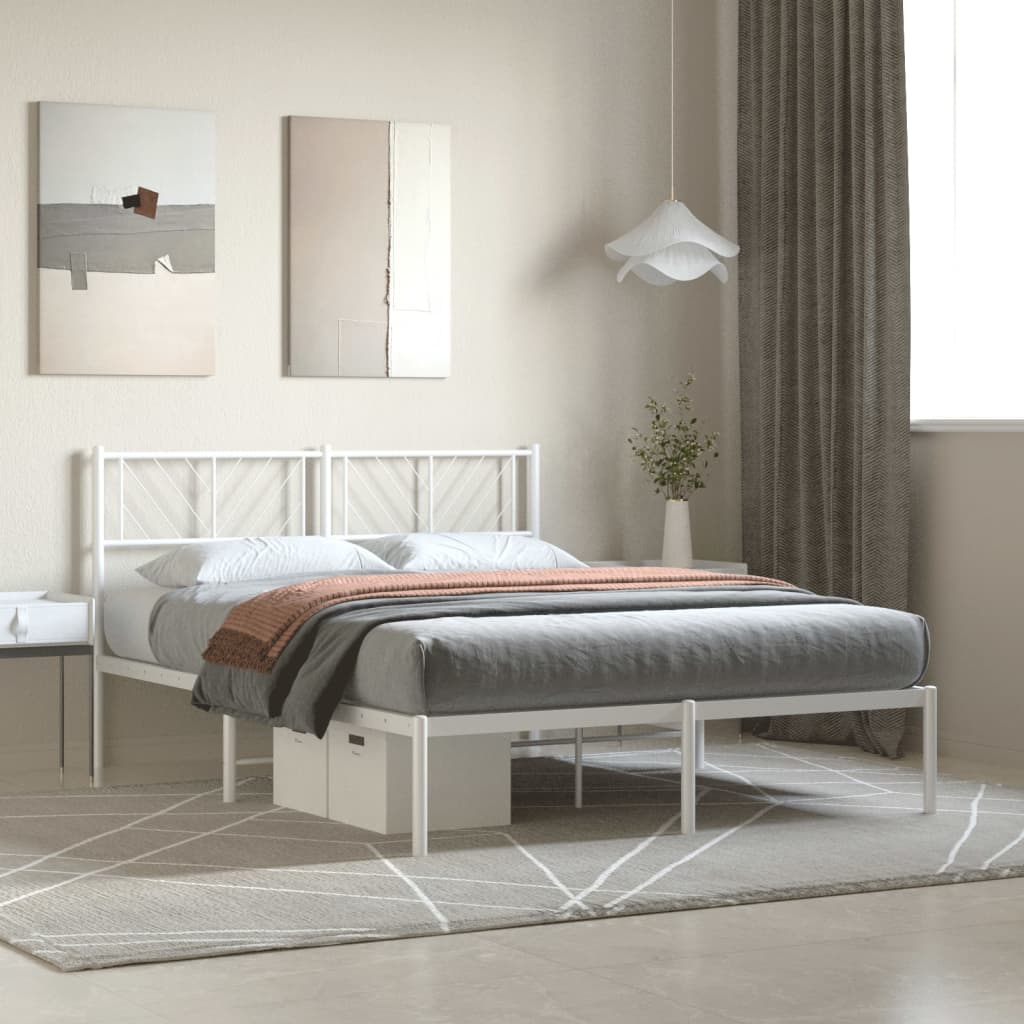 Sengeramme i metall med hodegavl hvit 140x200 cm vidaXL