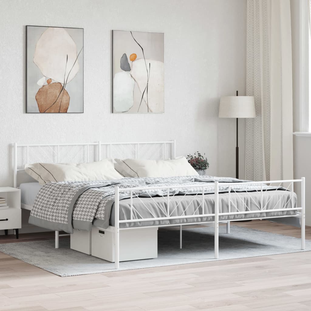 Sengeramme i metall med hode- og fotgavl hvit 180x200 cm vidaXL
