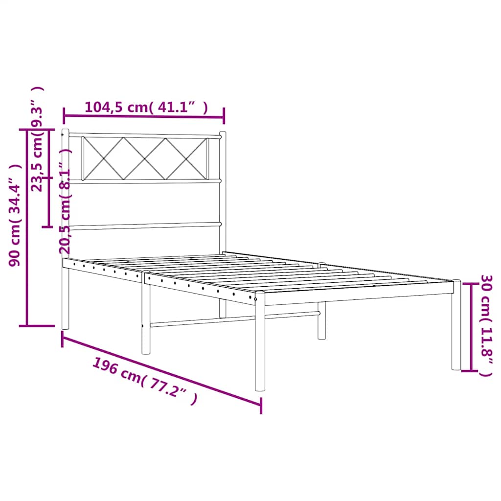 Sengeramme i metall med hodegavl svart 100x190 cm vidaXL