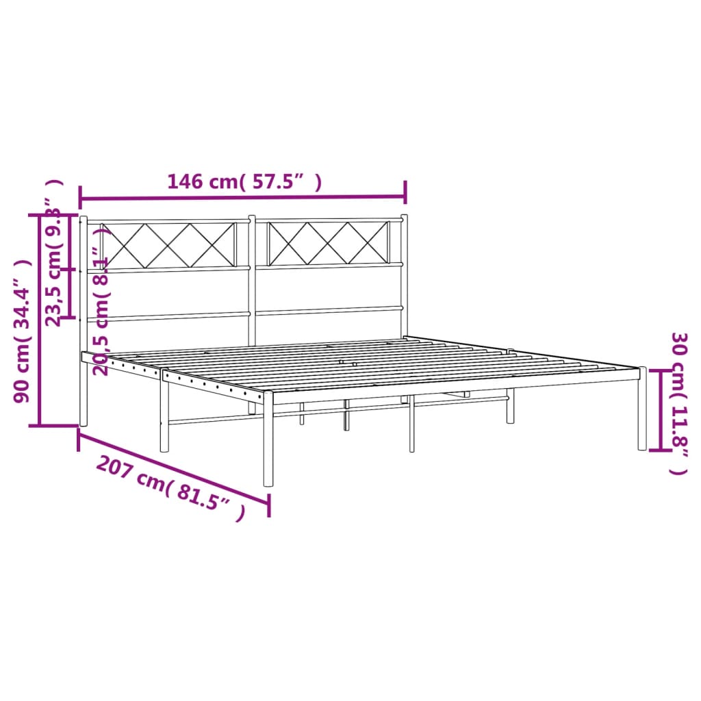 Sengeramme i metall med sengegavl svart 140x200 cm