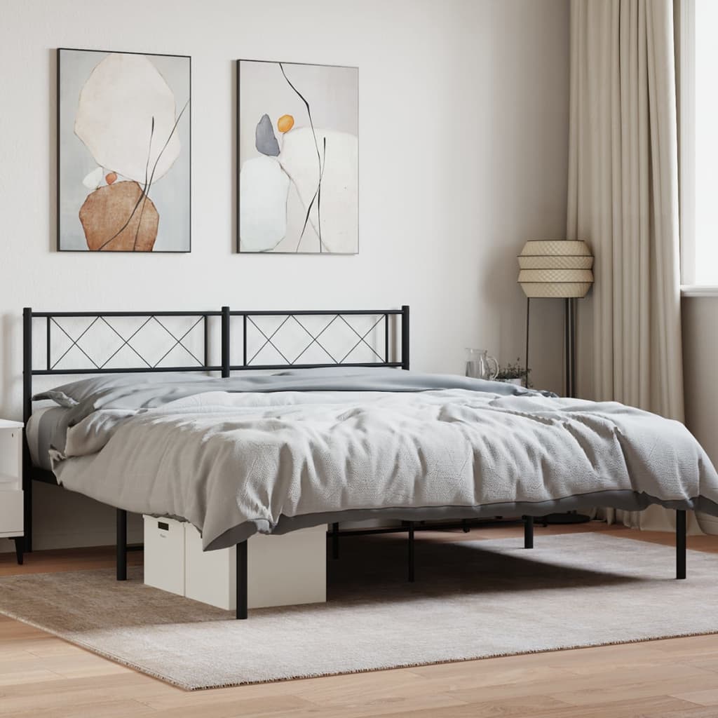 Sengeramme i metall med sengegavl svart 140x200 cm