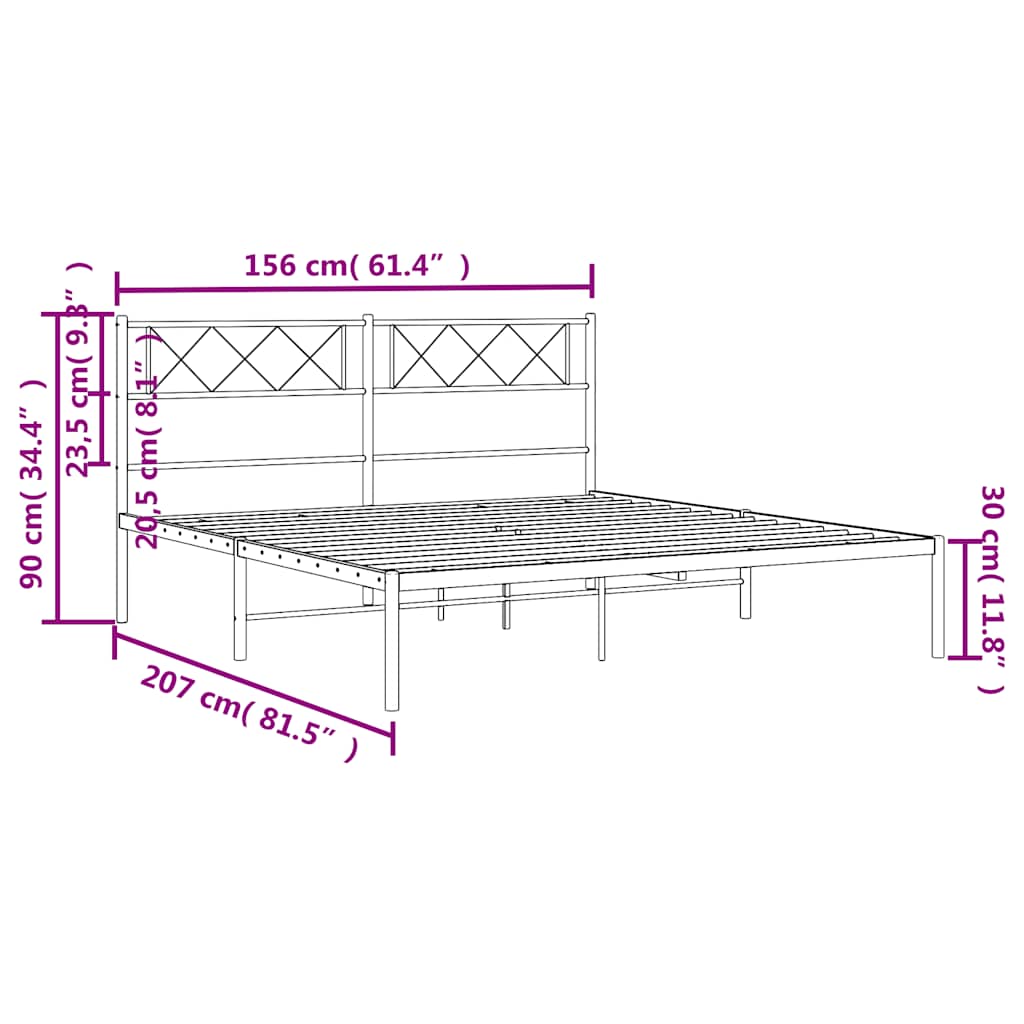 Sengeramme i metall med sengegavl svart 150x200 cm vidaXL