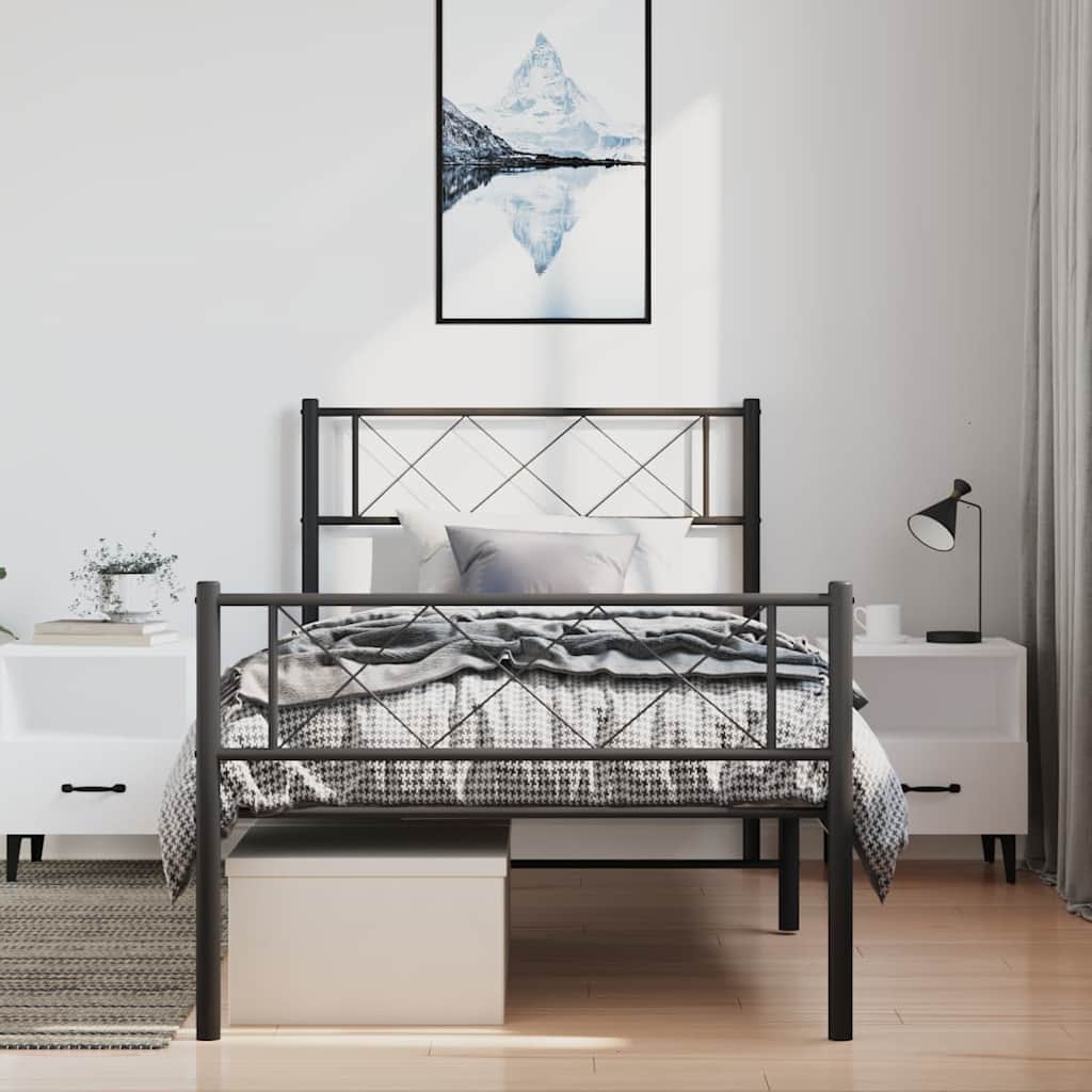 Sengeramme i metall med hode- og fotgavl svart 100x190 cm vidaXL