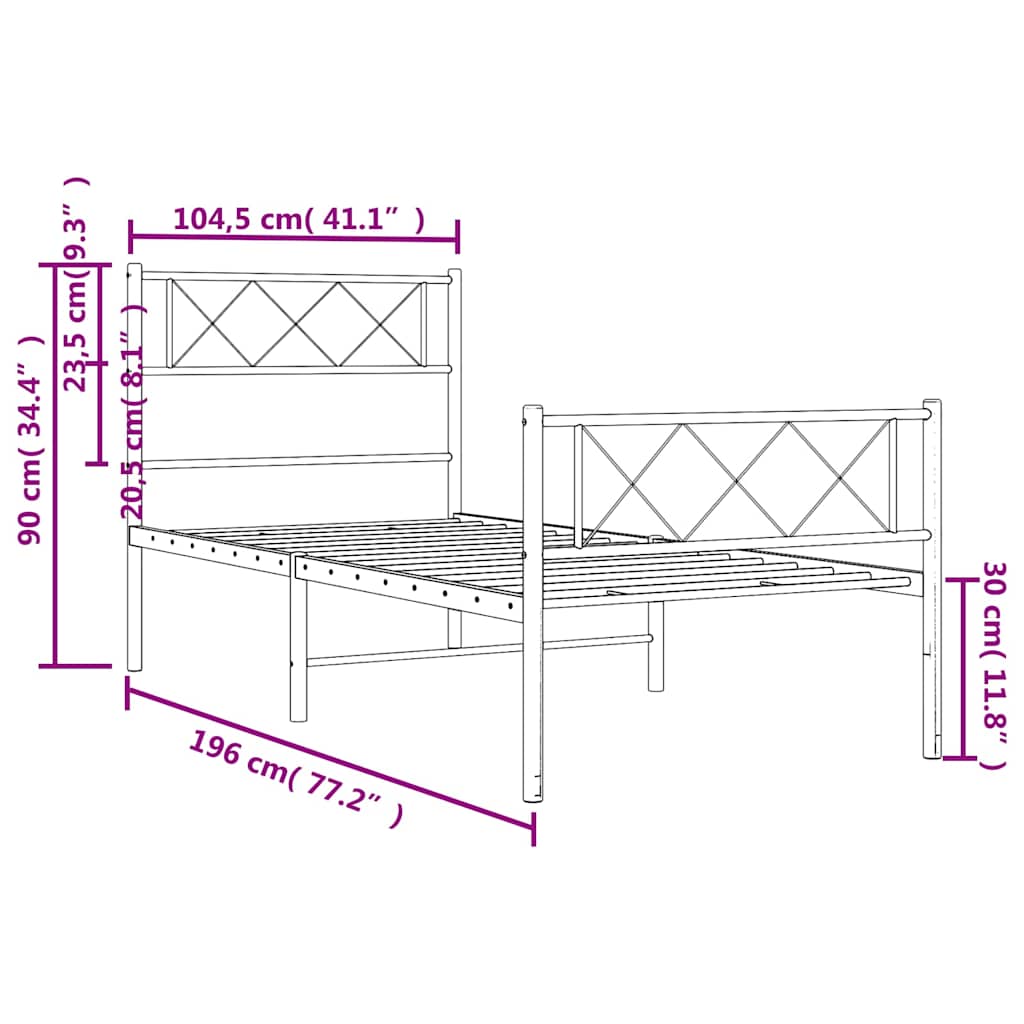 Sengeramme i metall med hode- og fotgavl svart 100x190 cm vidaXL