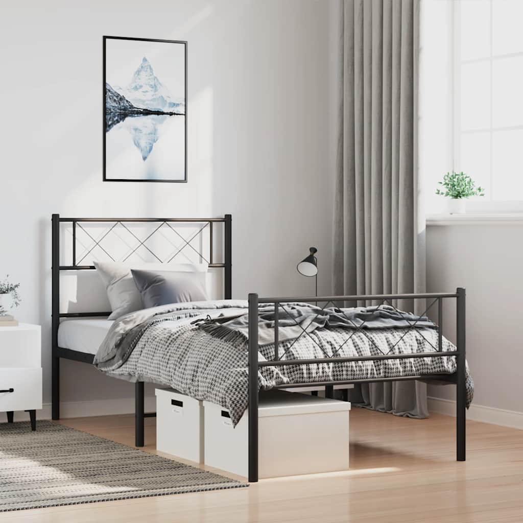 Sengeramme i metall med hode- og fotgavl svart 100x190 cm vidaXL