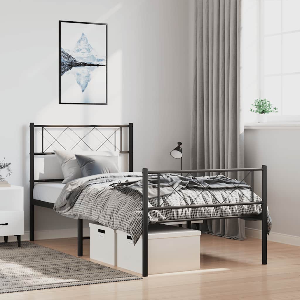 Sengeramme i metall med hode- og fotgavl svart 100x200 cm vidaXL