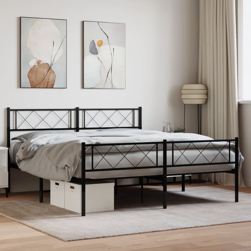 Sengeramme i metall med hode- og fotgavl svart 120x190 cm