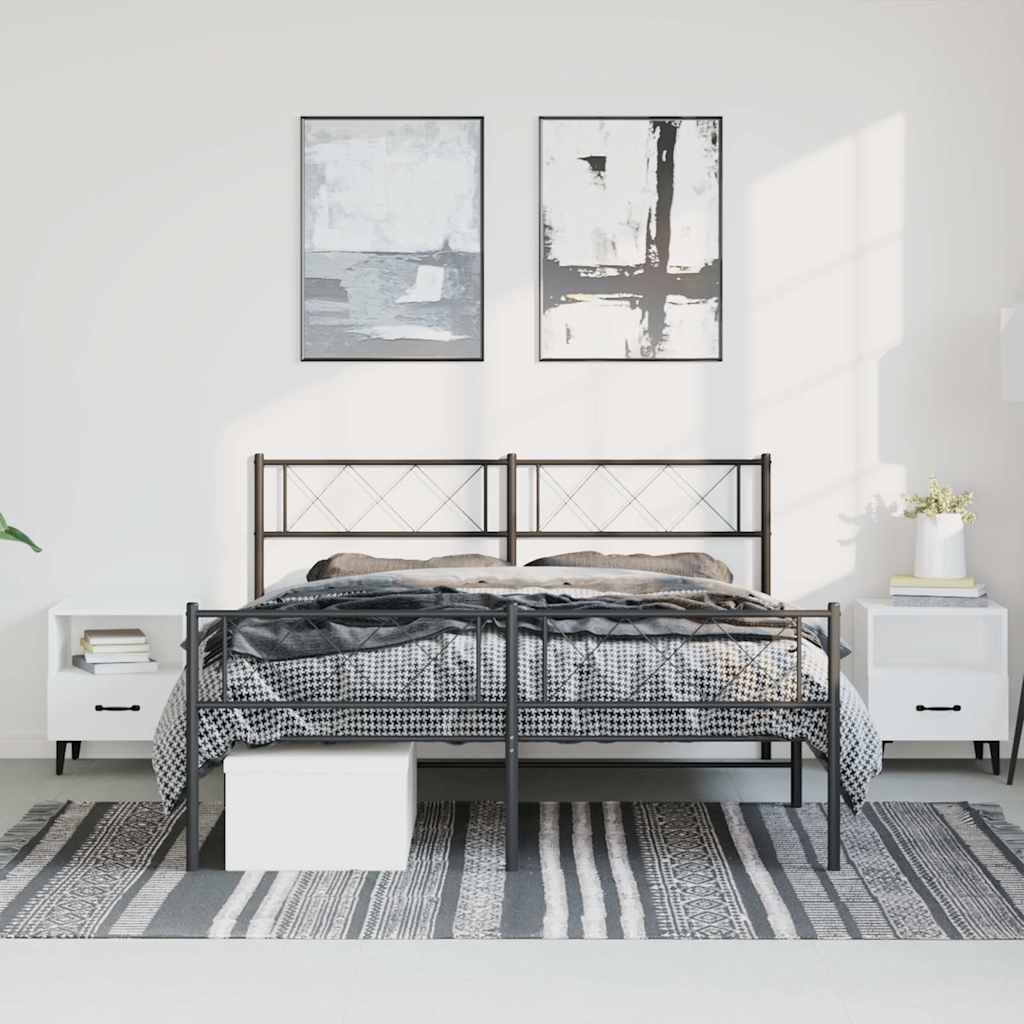 Sengeramme i metall med hode- og fotgavl svart 135x190 cm