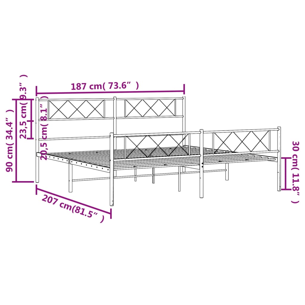 Sengeramme i metall uten madrass med fotgavl svart 180x200 cm vidaXL