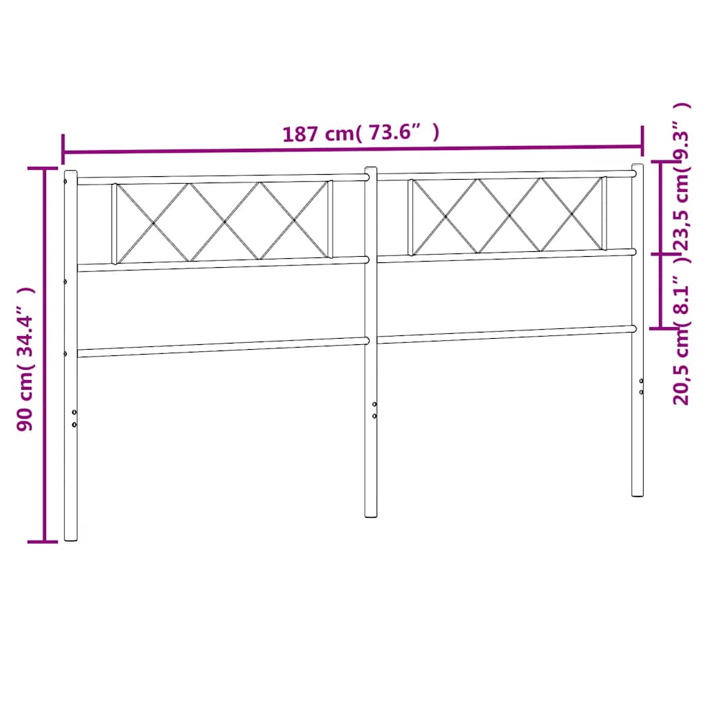 Utskiftbar sengegavl i metall svart 180 cm vidaXL