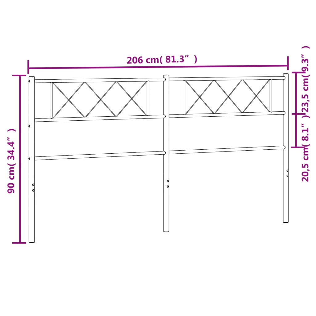 Utskiftbar sengegavl i metall svart 200 cm
