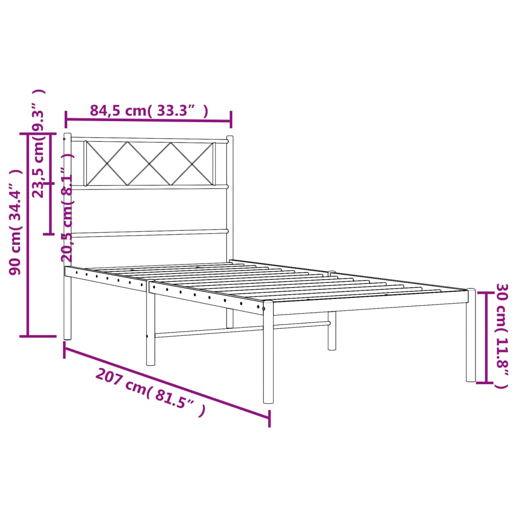 Sengeramme i metall med hodegavl hvit 80x200 cm vidaXL