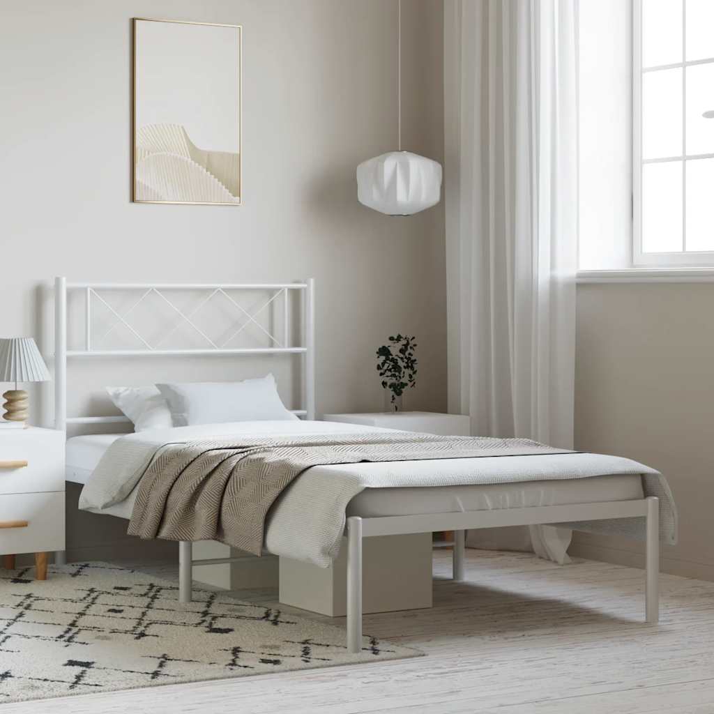 Sengeramme i metall med hodegavl hvit 100x190 cm vidaXL