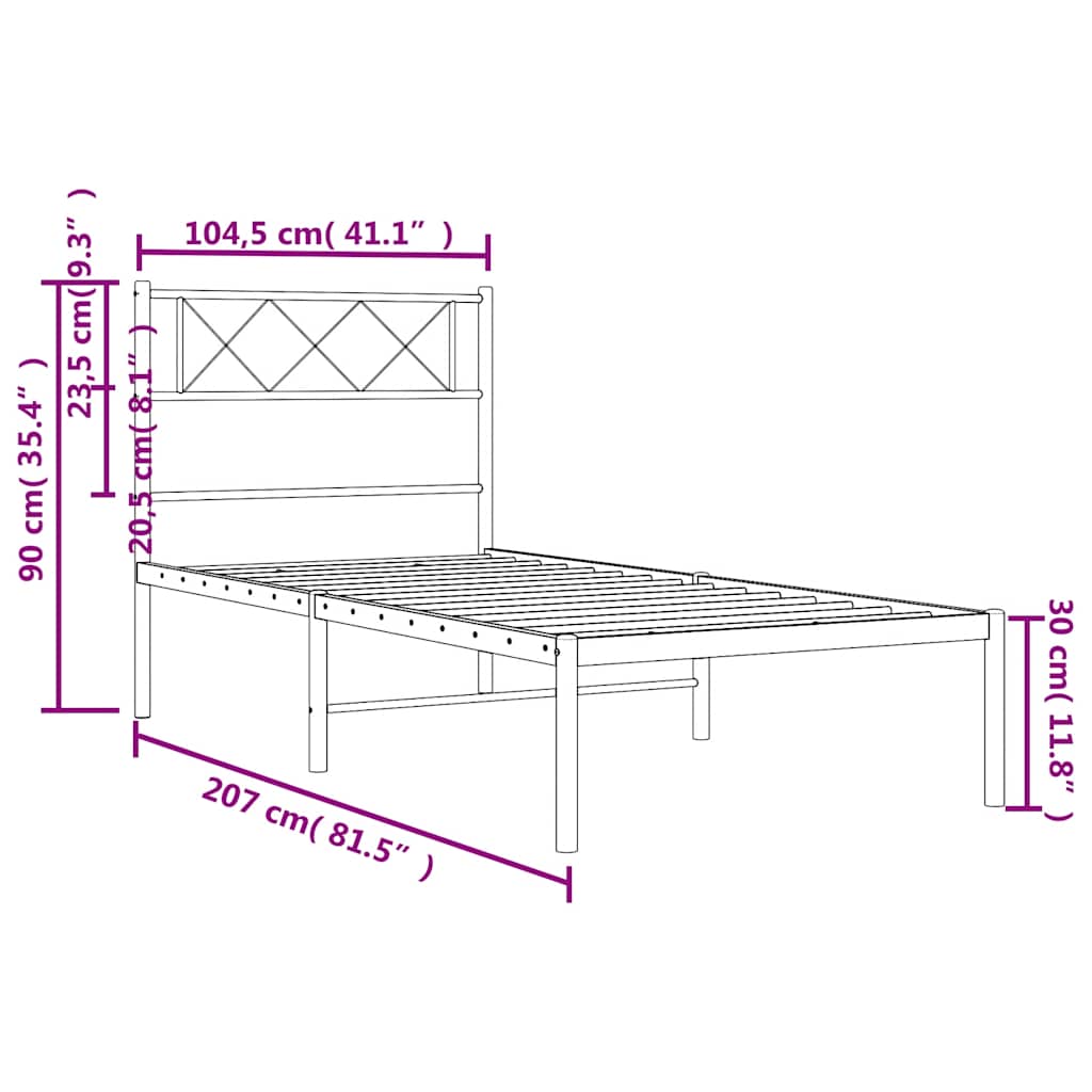Sengeramme i metall med hodegavl hvit 100x200 cm vidaXL