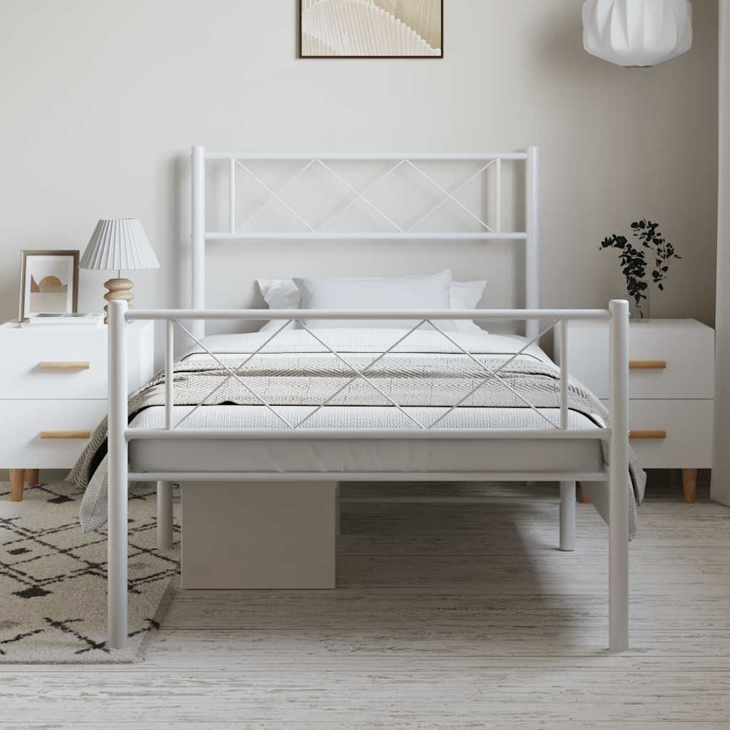 Sengeramme i metall med hode- og fotgavl hvit 100x200 cm