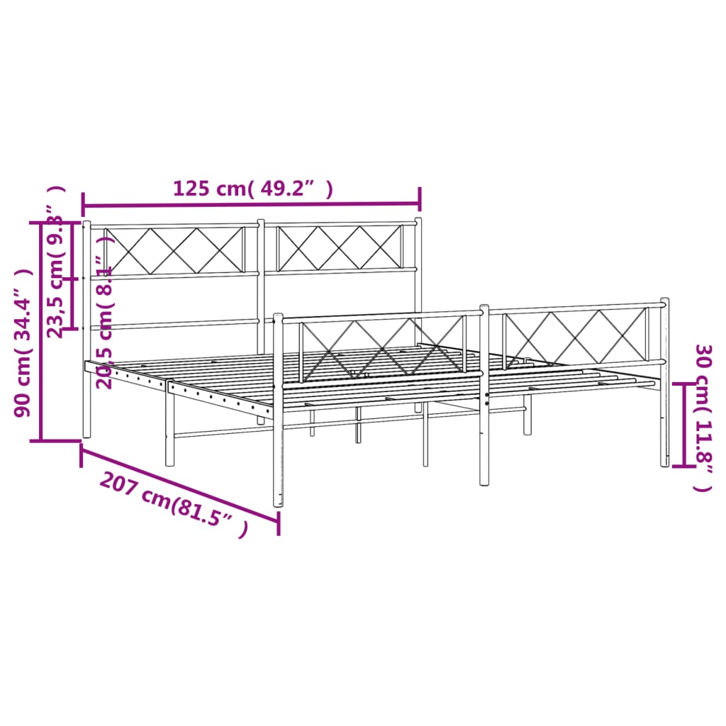 Sengeramme i metall med hode- og fotgavl hvit 120x200 cm