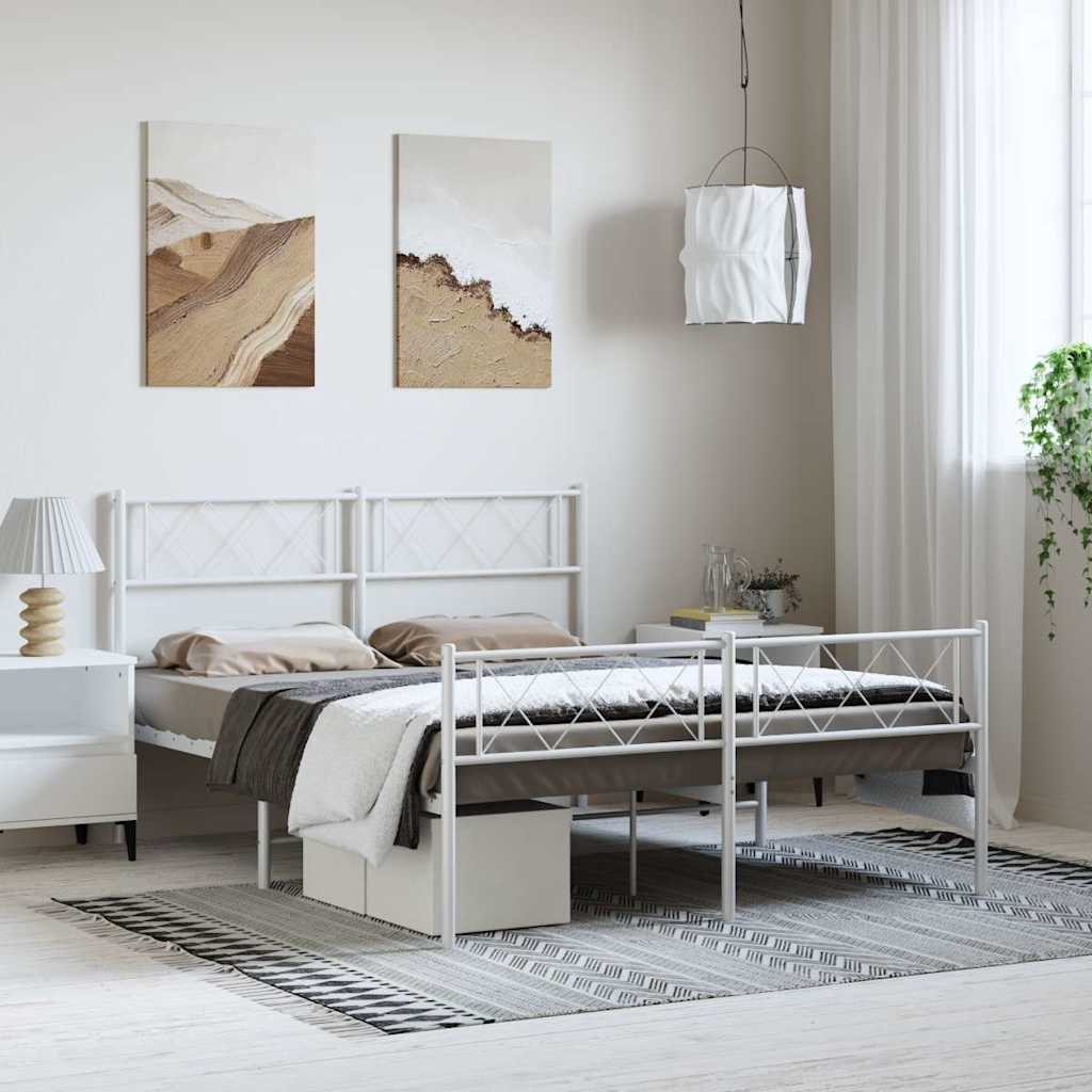 Sengeramme i metall med hode- og fotgavl hvit 135x190 cm