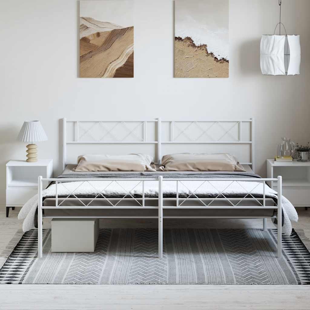 Sengeramme i metall med hode- og fotgavl hvit 193x203 cm
